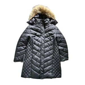 Kenneth Cole Quilted Heavyweight Puffer Parka Faux Fur Hood Women's XL Black NWT